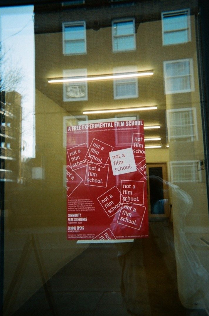 not a film school. poster in a window